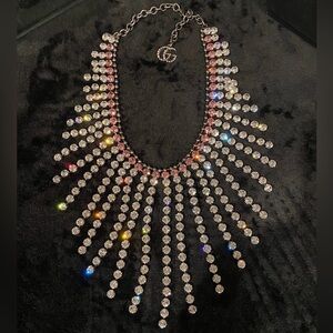 Authentic Gucci Antiqued Palladium / Pink Strass Crystal Necklace